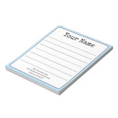 Bloc-note Simple Bleu Ciel Rétro Ajoutez Votre Nom Rayé (Tourné)