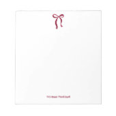 Bloc-note Simple Burgundy Bow Script Custom Name Script (Devant)