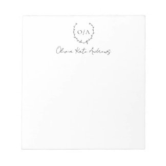 Bloc-note Simple classique Monogramme Wreath Élégant