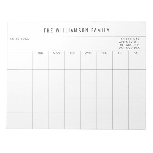 Bloc-note Simple Custom Family Planner Monthly Calendar (Devant)