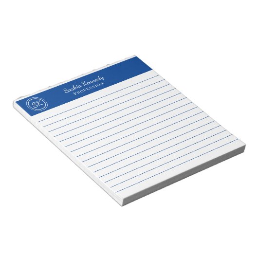 Bloc-note Simple Élégant Cobalt Blue Linogram Business (Incliné)