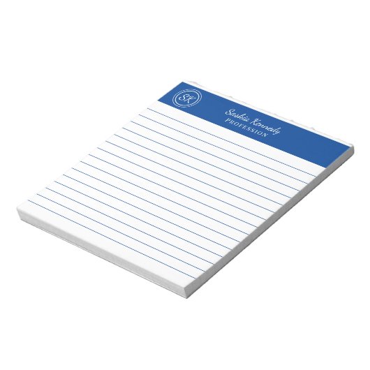 Bloc-note Simple Élégant Cobalt Blue Linogram Business (Tourné)
