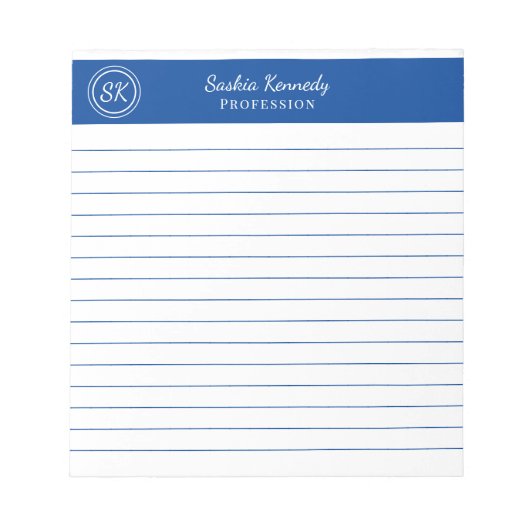 Bloc-note Simple Élégant Cobalt Blue Linogram Business (Devant)