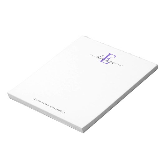 Bloc-note Simple Élégant Monogramme Classique Violet (Tourné)