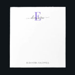 Bloc-note Simple Élégant Monogramme Classique Violet<br><div class="desc">Ce bloc-notes personnalisé présente un design classique simple et élégant pour votre monogramme personnel ou professionnel. Votre nom complet apparaît dans l'élégante typographie sans serif au bas de la carte de billet. Il est facile de remplacer le texte de l'exemple par vos propres informations sur le modèle de personnalisation.</div>