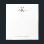 Bloc-note Simple Élégant Monogramme Classique Violet<br><div class="desc">Ce bloc-notes personnalisé présente un design classique simple et élégant pour votre monogramme personnel ou professionnel. Votre nom complet apparaît dans l'élégante typographie sans serif au bas de la carte de billet. Il est facile de remplacer le texte de l'exemple par vos propres informations sur le modèle de personnalisation.</div>
