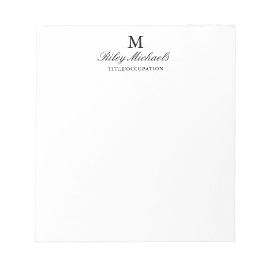 Bloc-note Simple Élégant Monogramme Nom Titre (Devant)