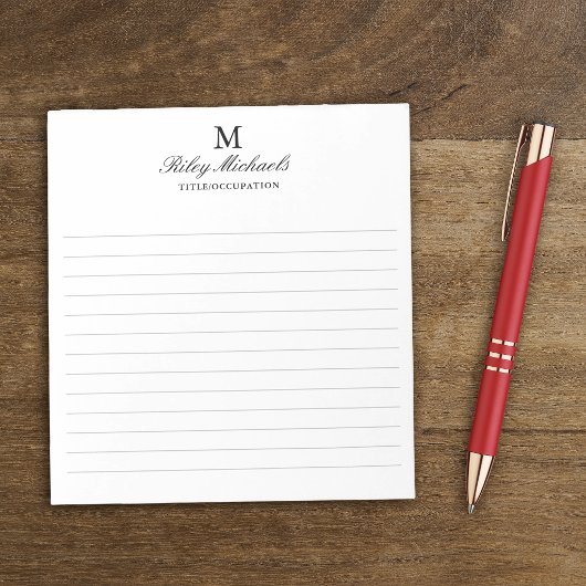 Bloc-note Simple Élégant Monogramme Nom Titre Ligné