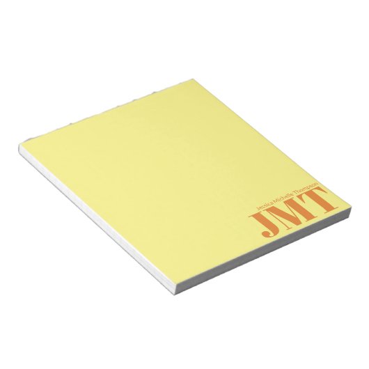 Bloc-note Simple Jaune clair et Monogramme orange (Incliné)