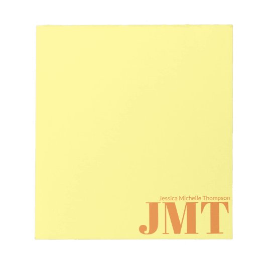 Bloc-note Simple Jaune clair et Monogramme orange (Devant)