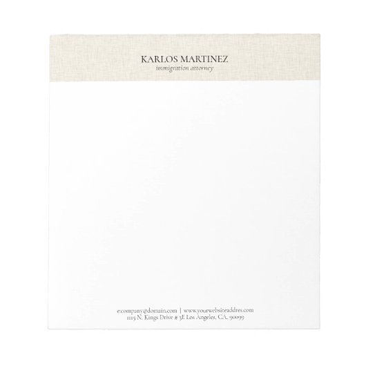 Bloc-note Simple Light Beige Linen Black Typography (Devant)