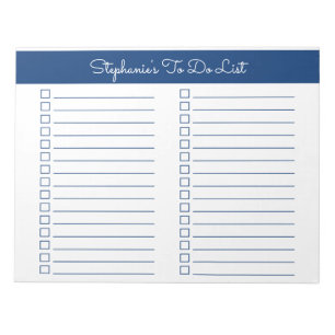 Bloc-note Simple liste de contrôle bleu marine 8,5x11 deux c