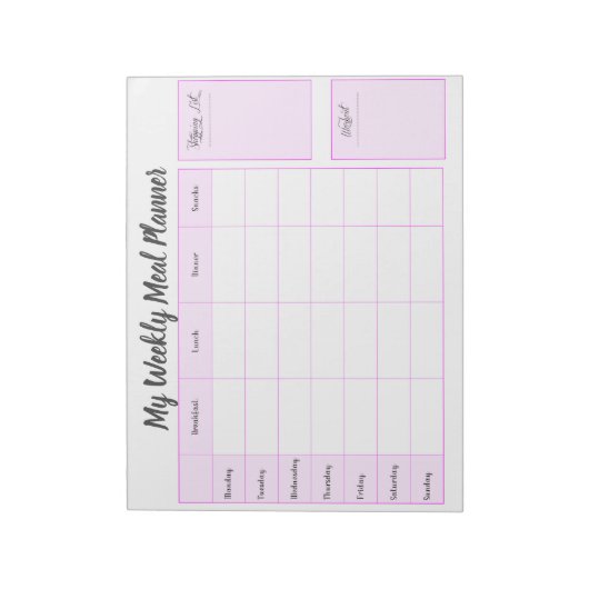 Bloc-note Simple ma planification de repas hebdomadaire (Tourné)
