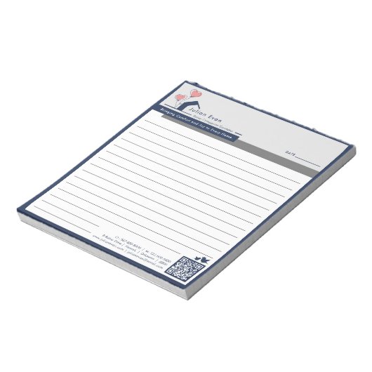 Bloc-note Simple Marine bleu Maison Blanche Logo Message Lin (Tourné)