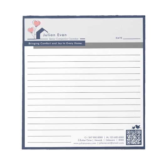 Bloc-note Simple Marine bleu Maison Blanche Logo Message Lin (Devant)