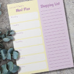 Bloc-note Simple Meal Planner Shopping List Personalized<br><div class="desc">This personalized Notepad is simple but pretty in pastel yellow and lavender. Organize your weekly meal planning and shopping lists in one place; tear off the sheet and take it to the store - easy and hassle free planning. That said, the template is set up for you to edit the...</div>