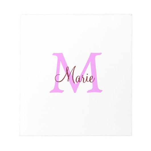 Bloc-note simple minimal ajouter nom monogramme rose rouge (Devant)