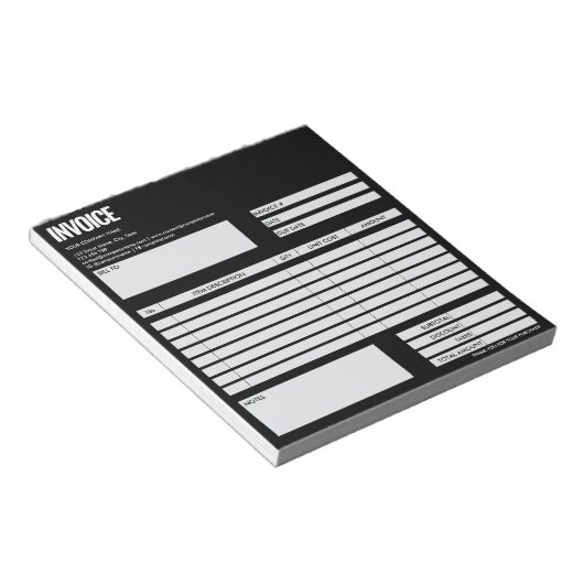 Bloc-note Simple Minimalist Black Invoice Form Business Logo (Incliné)