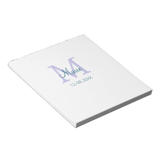 Bloc-note simple minimum ajouter nom monogramme violet vert  (Incliné)