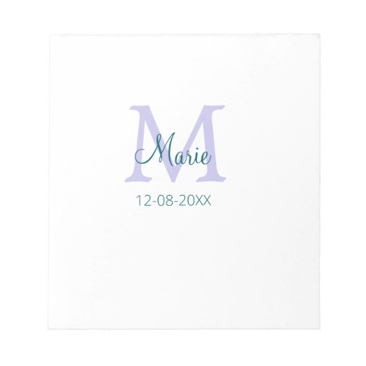Bloc-note simple minimum ajouter nom monogramme violet vert  (Devant)