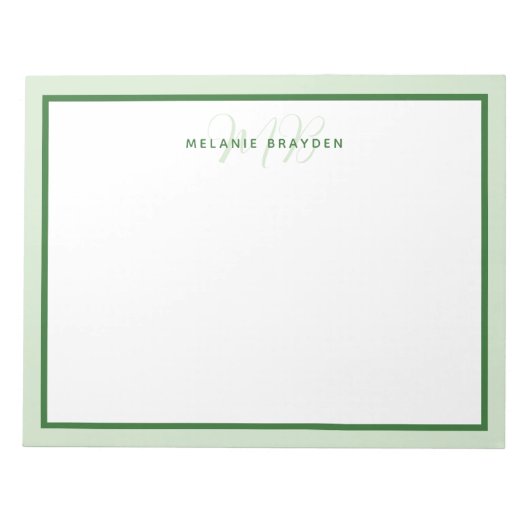 Bloc-note Simple Moderne Monogramme Bordure Deux Tons Vert (Devant)