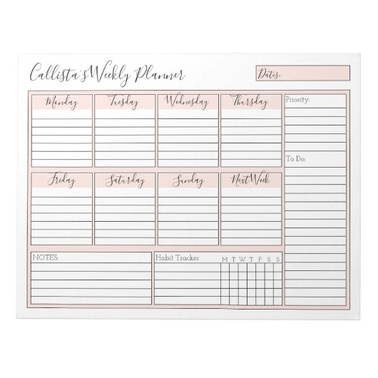 Bloc-note Simple moderne rose blanc planificateur hebdomadai (Devant)
