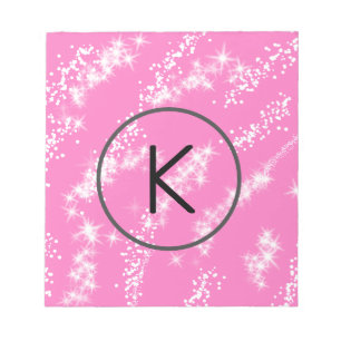 Bloc-note simple monogramme blanc minimaliste paillettes ros