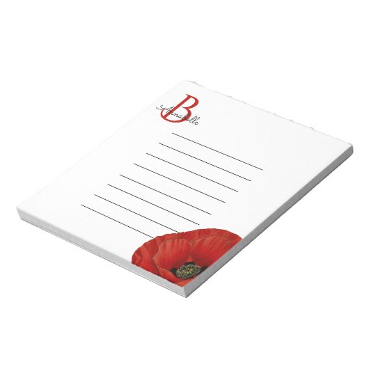 Bloc-note Simple Monogramme Rouge Pavot Linné (Tourné)