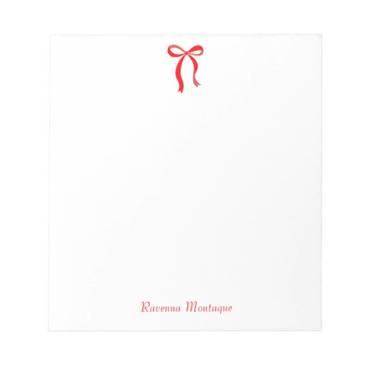 Bloc-note Simple Neon Red Bow Script Custom Name Script (Devant)