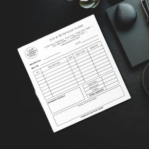Bloc-note Simple noir et blanc Ajouter votre facture de logo