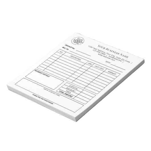 Bloc-note Simple noir et blanc Ajouter votre facture de logo (Tourné)