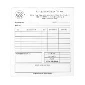 Bloc-note Simple noir et blanc Ajouter votre facture de logo (Devant)