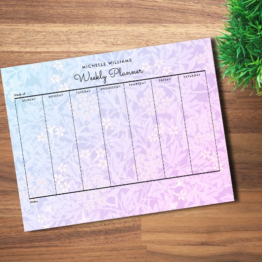 Bloc-note Simple Pastel Blue Rose Floral Planificateur hebdo