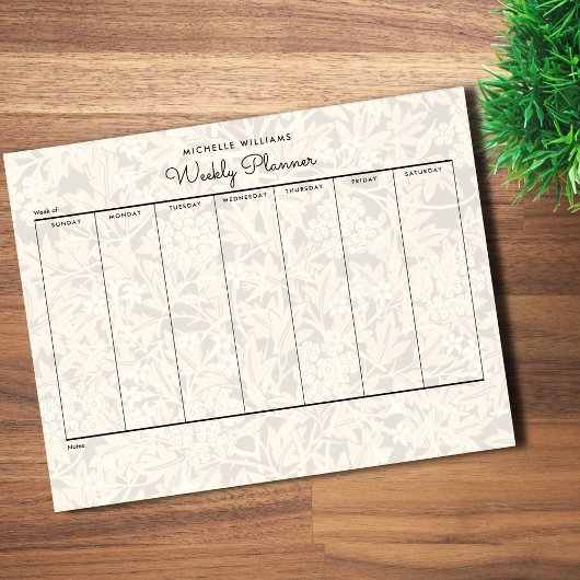Bloc-note Simple Pastel Gold Sepia Floral Weekly Planner