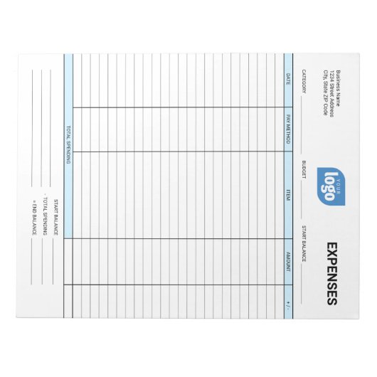 Bloc-note Simple Personalized Logo Business Expenses Notepad (Devant)