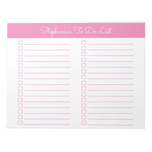 Bloc-note Simple Pink 8.5x11 Two Column Checklist (Devant)