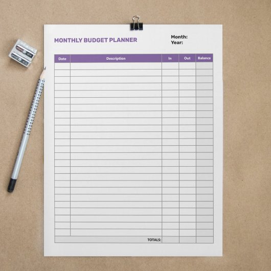 Bloc-note Simple planificateur budgétaire mensuel violet