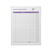 Bloc-note Simple planificateur budgétaire mensuel violet (Tourné)