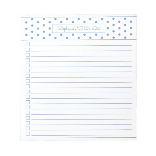 Bloc-note Simple Polka Dot Light Blue One Column Checklist (Devant)