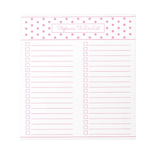 Bloc-note Simple Polka Point Rose Deux Colonnes À Faire List (Devant)