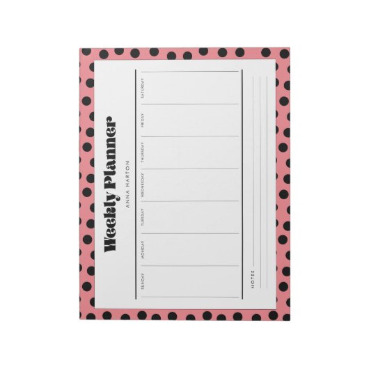 Bloc-note Simple rétro poka dot planificateur hebdomadaire (Tourné)