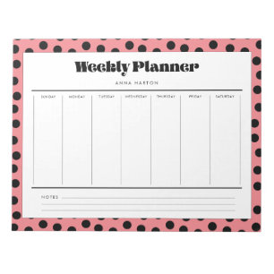 Bloc-note Simple rétro poka dot planificateur hebdomadaire