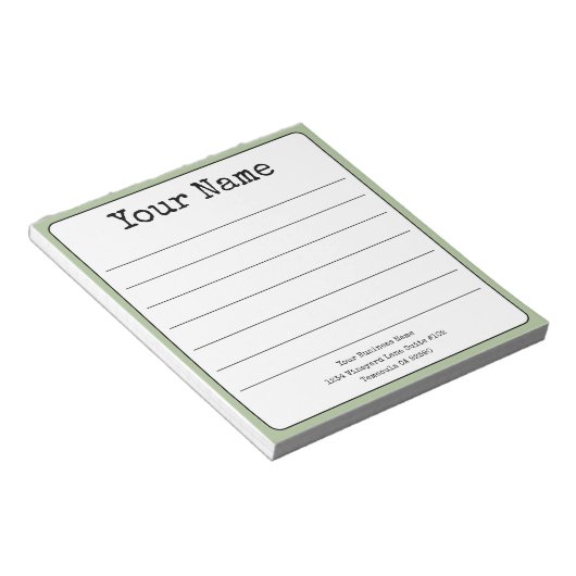 Bloc-note Simple Sage Green Retro Ajouter Votre Nom Linked (Incliné)