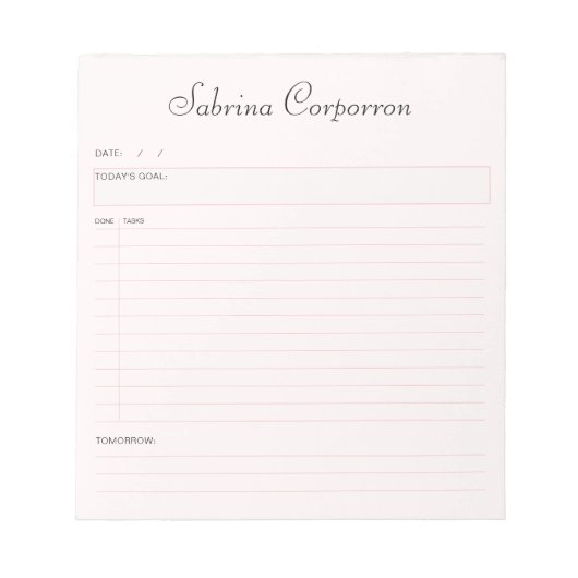 Bloc-note Simple Script Personnalisé Blush To Do List (Devant)