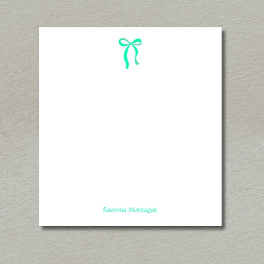 Bloc-note Simple Seafoam Green Bow Script Custom Name Script