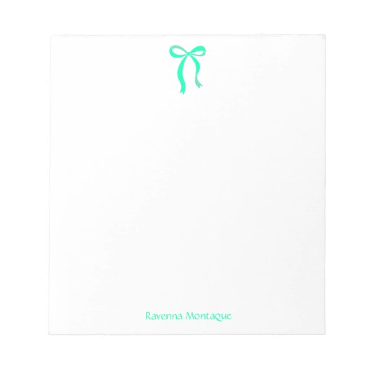 Bloc-note Simple Seafoam Green Bow Script Custom Name Script (Devant)