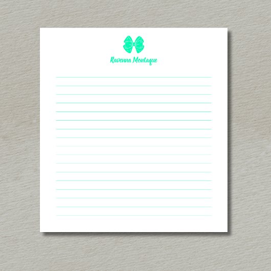 Bloc-note Simple Seafoam Vert Ruban Script Nom personnalisé