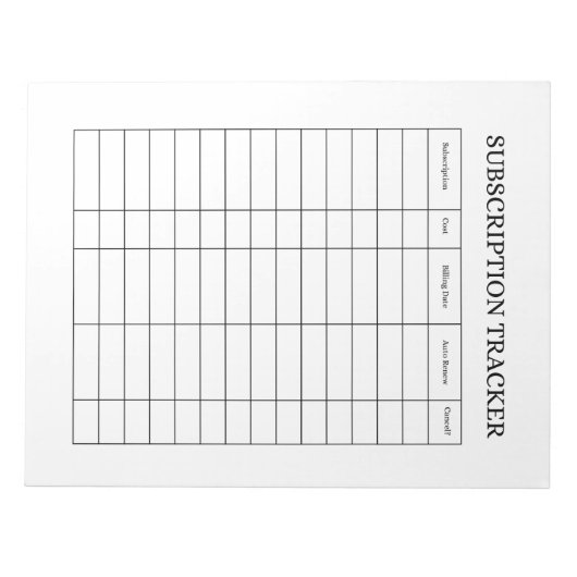 Bloc-note SIMPLE Subscription Tracker Notepad (Devant)