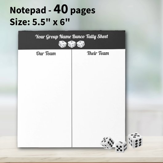 Bloc-note Simple tableau de tally en noir et blanc pour Bunc