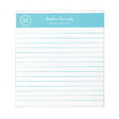 Bloc-note Simplement Élégant Monogramme Ligné Bleu Océan (Devant)